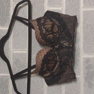 Adore Me Women's Black and Tan Sexy Corset Style Bra Adjustable Straps Size 32B